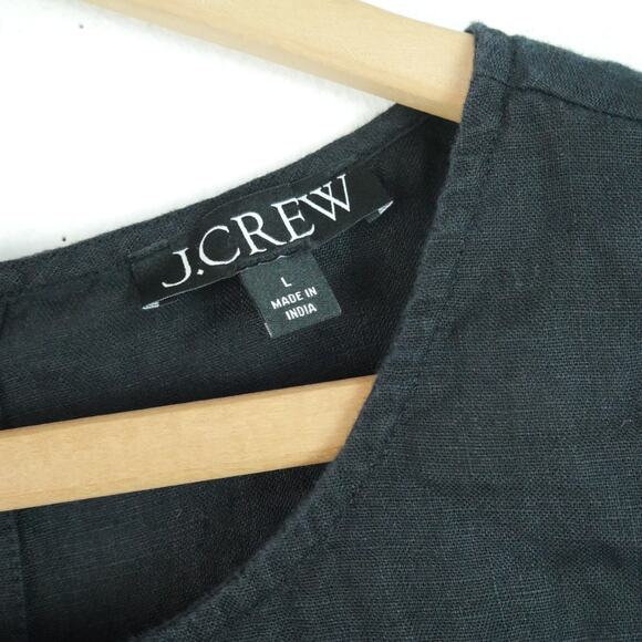 J Crew Large Maxine Button Back Dress Linen Black Shift A Line Mini Preppy Lagom - Picture 2 of 8